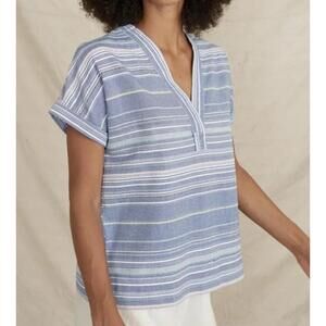 Marine Layer Womens Blue Striped V-Neck Bali Tunic Blouse Size Large Lightweight